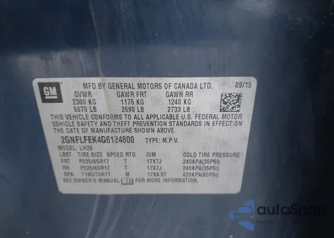 2016 Chevrolet Equinox Lt из США, поврежденный, VIN 2GNFLFEK4G6124800